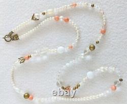 Rare Signed TAT2 Designs Pearl Stone Crystal Pink Coral 925 39 Long Necklace