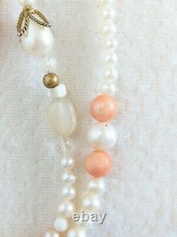 Rare Signed TAT2 Designs Pearl Stone Crystal Pink Coral 925 39 Long Necklace