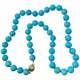 Rare Sleeping Beauty Turquoise Round Bead 20 Necklace With 18k White Gold Over