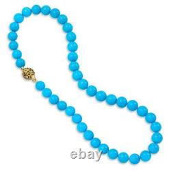 Rare Sleeping Beauty Turquoise Round Bead 20 Necklace with 18K Yellow Gold Over