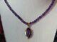 Rare! Solid 14k Yellow Gold Big Amethyst Pendant With Natural Beaded Necklace 16