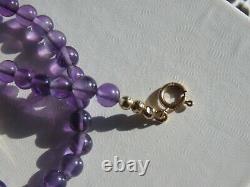Rare! Solid 14K Yellow Gold Big Amethyst Pendant with Natural Beaded Necklace 16