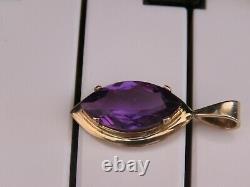 Rare! Solid 14K Yellow Gold Big Amethyst Pendant with Natural Beaded Necklace 16