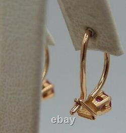 Rare Soviet vintage earrings 14K red gold 583 women earrings with stones (1.4 g)