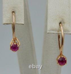 Rare Soviet vintage earrings 14K red gold 583 women earrings with stones (1.4 g)