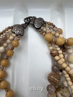 Rare Stephen Dweck Sterling Large Heavy Carved Animals Beaded 6 Strand Necklace