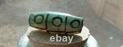 Rare Tibetan 9 Eye Ancient Aqua Agate Prayer Bead Powerful Healing Amulet