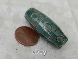 Rare Tibetan 9 Eye Ancient Aqua Agate Prayer Bead Powerful Healing Amulet