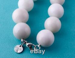 Rare Tiffany & Co 16 mm White Agate Gemstone Beads Silver Necklace 19 inches