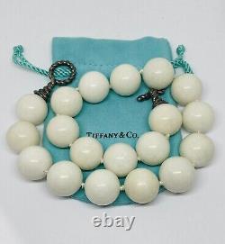 Rare Tiffany & Co. 925 Silver 18mm Bead White Dolomite 16.5 Necklace pouch Box