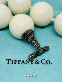 Rare Tiffany & Co. 925 Silver 18mm Bead White Dolomite 16.5 Necklace pouch Box