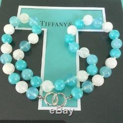 Rare Tiffany & Co. Gemstone Amazonite Moonstone Blue Agate Bead Necklace Silver