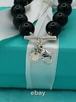 Rare Tiffany & Co Silver Onyx Gemstone Ball Bead Necklace Double Strand 17