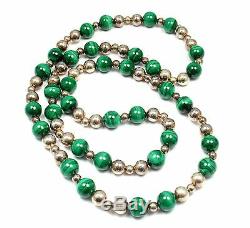 Rare Tiffany & Co. Sterling Silver Green Malachite Bead Necklace 30