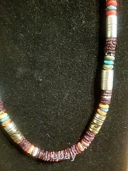 Rare Tommy Singer Sterling Silver Purple Spiny Oyster Turquoise Coral Necklace