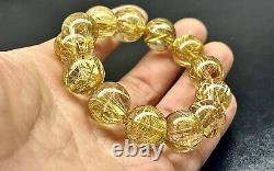 Rare Top Quality Huge Gold Rutilated Quartz Crystal Beads Bracelet 14.2mm