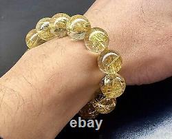 Rare Top Quality Huge Gold Rutilated Quartz Crystal Beads Bracelet 14.2mm