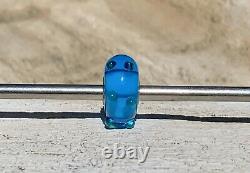 Rare Trollbeads Caterpillar Unique OOAK Glass Bead HTF! Blue With Green Buds