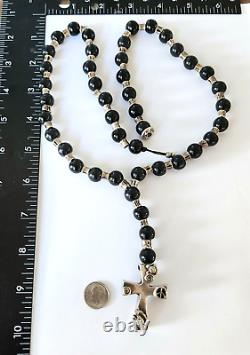 Rare UNO DE 50 Big Chunky Black Bead and Silver Cross with Peace Symbol Necklace