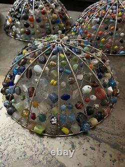 Rare Unique Handmade Lampshades Made Of Stone & Glass Beads In India 5' x 11