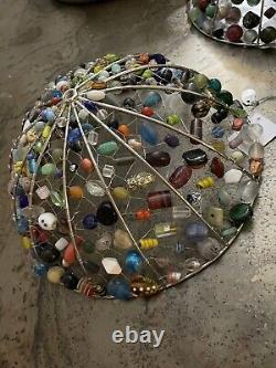 Rare Unique Handmade Lampshades Made Of Stone & Glass Beads In India 5' x 11