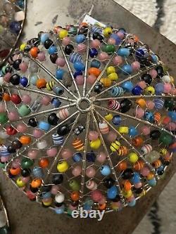 Rare Unique Handmade Lampshades Made Of Stone & Glass Beads In India 5' x 11