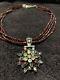 Rare Vintage With 3d Garnet/peridot Slide Pendant Silver Necklace