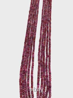 Rare! Very Pretty Natural Ruby 3mm Size Smooth Rondelle Beads 5 Strand Necklace