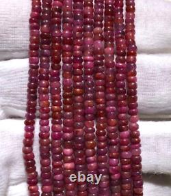 Rare! Very Pretty Natural Ruby 3mm Size Smooth Rondelle Beads 5 Strand Necklace