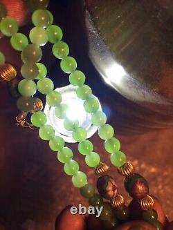 Rare Vintage 14K Gold With Green 6MM Jade Bead Ball Necklace Transparent Natural