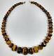 Rare & Vintage 14k 16in Tiger Eye Faceted And Hand Knotted Necklace Marked Gsj