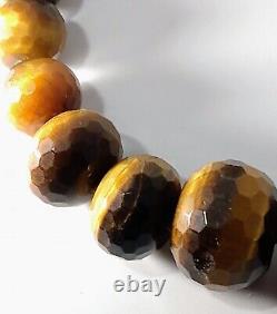 Rare & Vintage 14k 16in Tiger Eye Faceted and Hand Knotted Necklace marked GSJ