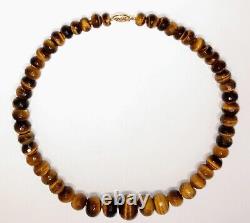 Rare & Vintage 14k 16in Tiger Eye Faceted and Hand Knotted Necklace marked GSJ