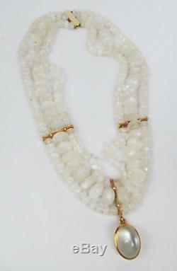 Rare Vintage 18K Moonstone Cameo Bead & Diamond Pendant Necklace Spectacular