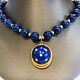 Rare Vintage 18k Yellow Gold Lapis Lazuli Bead Pendant Necklace 18