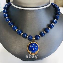 Rare Vintage 18k Yellow Gold Lapis Lazuli Bead Pendant Necklace 18