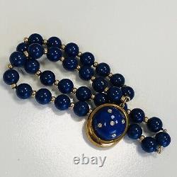 Rare Vintage 18k Yellow Gold Lapis Lazuli Bead Pendant Necklace 18