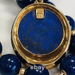 Rare Vintage 18k Yellow Gold Lapis Lazuli Bead Pendant Necklace 18