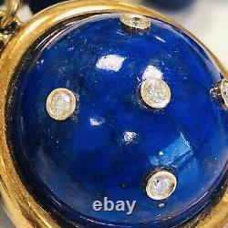 Rare Vintage 18k Yellow Gold Lapis Lazuli Bead Pendant Necklace 18