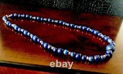 Rare Vintage 9ct Gold Lapis Lazuli Rose Gold 18 Bead Necklace