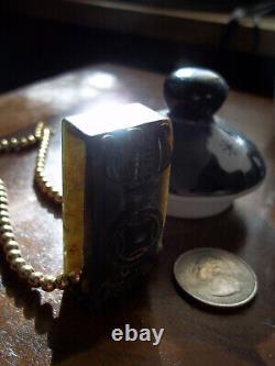 Rare Vintage Chinese art deco Goldtone Necklace bead chain + slider JADE PENDANT