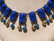 Rare Vintage Egyptian Pharaoh High Relief Glass Stones Faux Lapis Beads Necklace