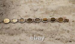 Rare Vintage Estate Gump's Tiger's Eye Stone Cabochon 14k Gold Bracelet Strand