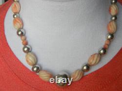 Rare Vintage Handmade 925 Sterling Silver Peach Angel Skin Coral Beaded Necklace