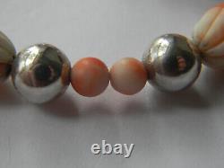 Rare Vintage Handmade 925 Sterling Silver Peach Angel Skin Coral Beaded Necklace