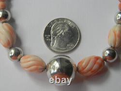 Rare Vintage Handmade 925 Sterling Silver Peach Angel Skin Coral Beaded Necklace