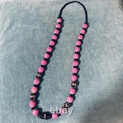 Rare Vintage Italy Murano handmade glass and pink stone breads necklace