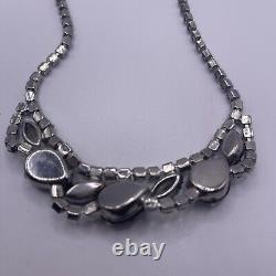 Rare! Vintage Juliana Aurora Borealis Black Gray Crystal Necklace Matted Stones