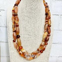 Rare Vintage Long Carnelian Stone Bead Necklace, 40 Inches