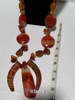 Rare Vintage Native ceremonial Carnelian and Amber stone necklace extra large